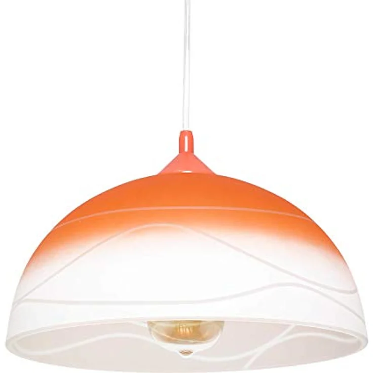Licht-Erlebnisse ADANIA Hängelampe Glas Metall orange weiß, blendarm, rund, E27, Retro Design, Ø 30 cm für Wohnzimmer und Küche – Bild 1