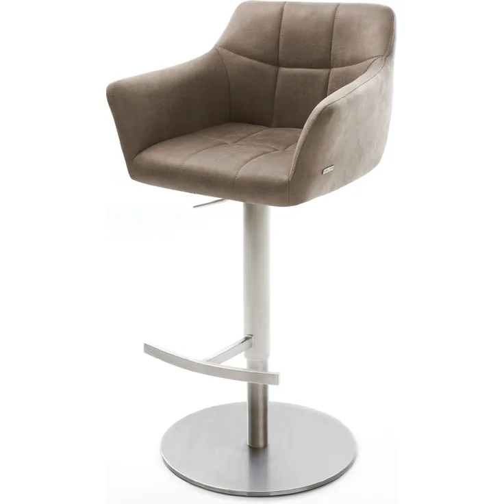 Delife Barstuhl Yulo-Flex Drehfuß höhenverstellbar Metall	, Taupe, Microvelours, Silber