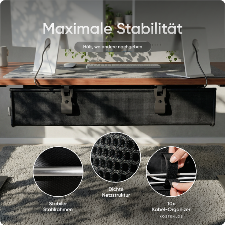 DESKSPACE Kabelwanne Schreibtisch Kabelmanagement - Beidseitig Klappbarer Kabelkanal - Cable Organizer für den Schreibtisch - 94 cm (Schwarz) – Bild 5