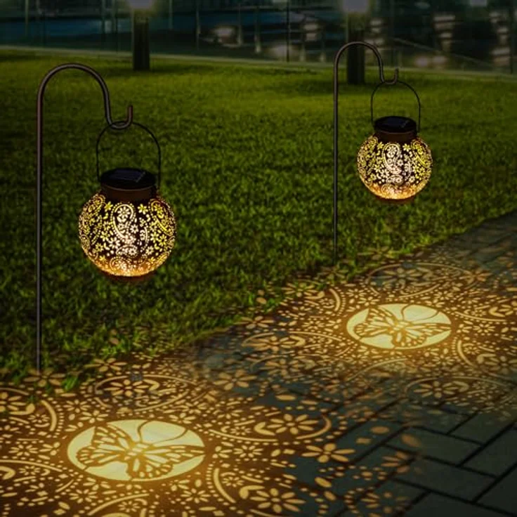 OUILA Solarlaterne für Außen, IP65 Wasserdicht Hängende LED Gartenlaterne, Vintage Outdoor Solarlampen für Terrasse, Veranda, Hof und Rasen – Bild 4