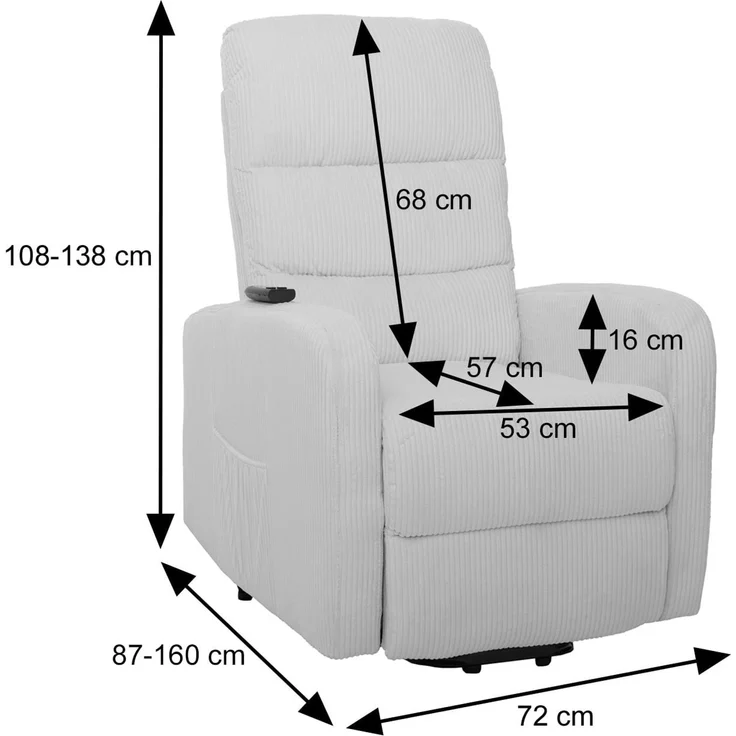 Fernsehsessel HWC-K62, Relaxsessel TV-Sessel Liege, Liegefunktion Aufstehhilfe, Metall Stofff/Textil Cord ~ hellgrau – Bild 4