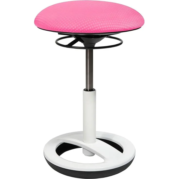 Topstar Sitness Bob, ergonomischer Sitzhocker, Arbeitshocker, Bürohocker mit Schwingeffekt, Sitzhöhenverstellung, Standfußring Alu, weiß lackiert, Stoffbezug, Rosa Brombeere
