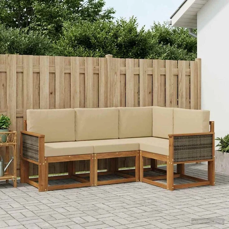 vidaXL Outdoor-Sofagarnitur 4 stk. 4-Sitzer Natur und Beige 3385169 – Bild 1