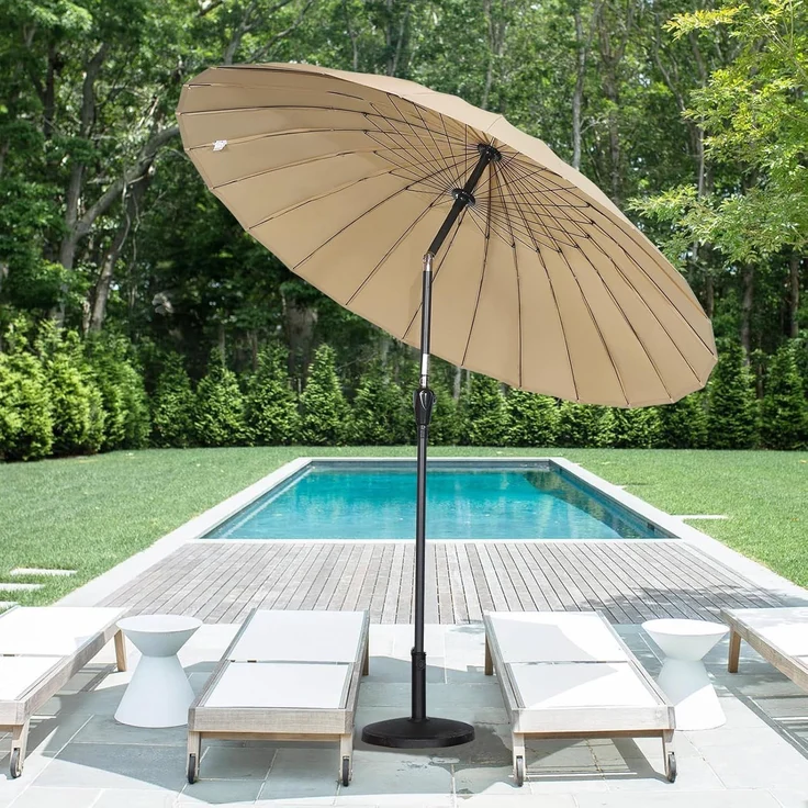 Angel Living Sonnenschirm Terrassenschirm Ø 250cm, Rund Shanghai Stil, UV-Schutz 50+, mit Kurbel, ideal für Garten, Terrasse, Hof und Pool – Bild 8