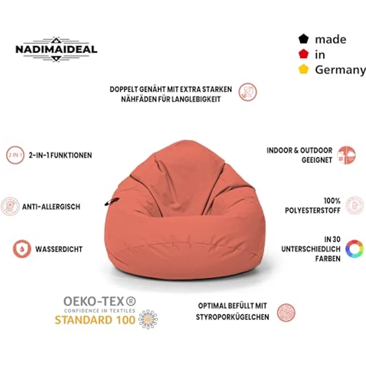 Nadimaideal Sitzsack Tropfenform Kastanie | Bodenkissen für Kinder & Erwachsene | Indoor & Outdoor | Gaming Sitzsack - Sitzkissen - Beanbag | Füllung EPS Perlen (Sunflower, XXL-Durchmesser 88 cm) – Bild 6