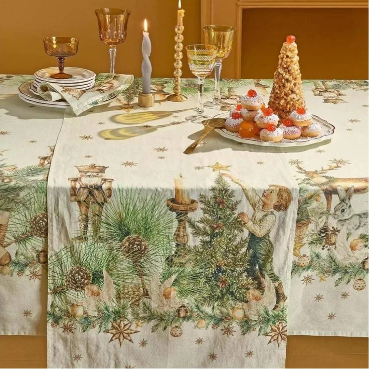 Garnier-Thiebaut Tischläufer Noel Vintage Dore 50x155 Cm 50% Leinen / 50% Baumwolle