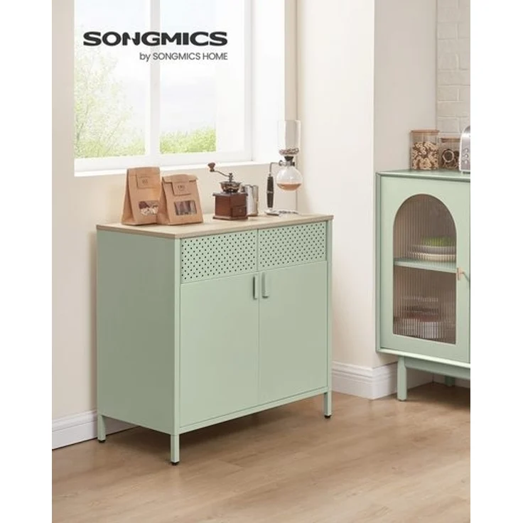 SONGMICS 'LSCDE102C01' Metallschrank mit Doppeltür, verstellbarer Einlegeboden, Stahl / Holzspanplatte lorbeergrün, 40 x 80 x 76 cm – Bild 2