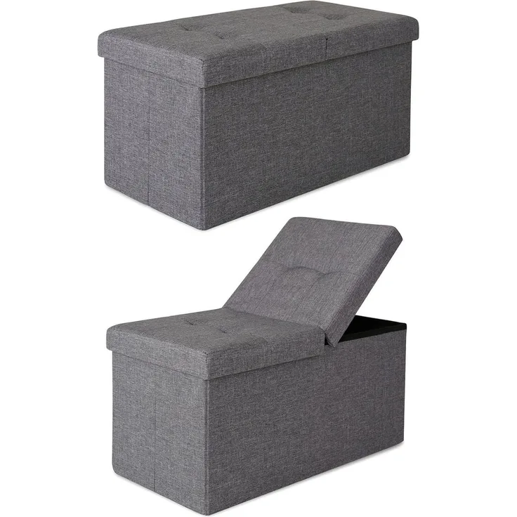dibea Sitzbank mit Klappdeckel, Leinen 76 x 38 x 38 cm grau