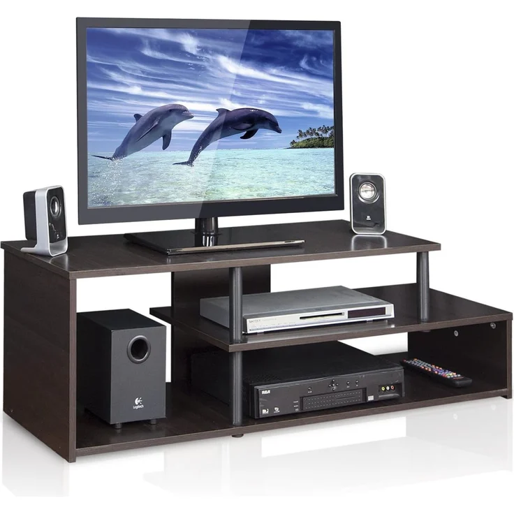 Furinno TV-Regal mit unterschiedlichen Ablageflächen, holz, Espresso/Schwarz, 37.08 x 37.08 x 38.1 cm