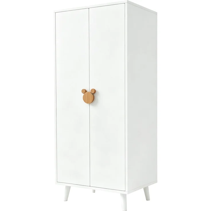 Kleiderschrank 140 x 55 x 170 cm mit Doppeltüren, Kleiderstange und Schubladen, Weiß und Holzfarbe – Bild 6
