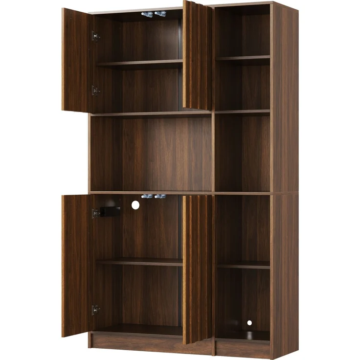 Küchenschrank, hoher Stauraumschrank mit LED-Beleuchtung, Küchenregal mit Steckdosen, Bücherregal & Vitrinenschrank für Wohnzimmer und Esszimmer, 180 × 105 × 40 cm--Nussbaum--105x40x180cm--YOUDENOVA – Bild 9