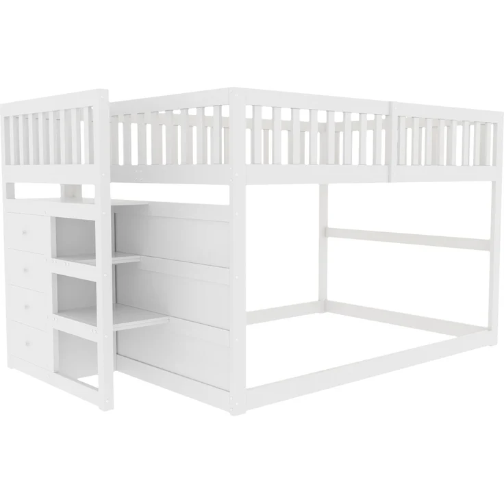 Merax Etagenbett Kinderbett Hochbett 140x200cm mit oberem Lattenrost und 4 Schubladen, Weiß – Bild 10
