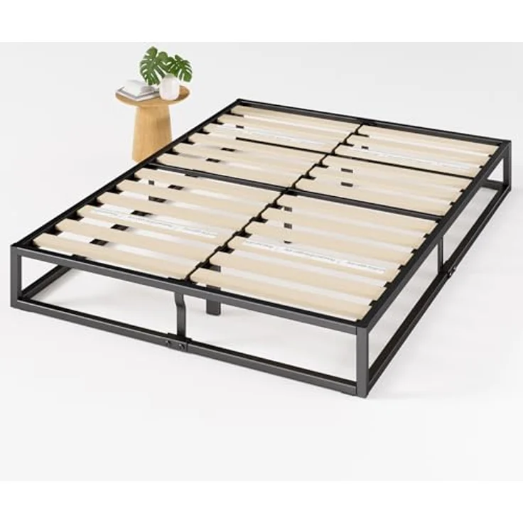 Zinus Joseph Bett 150x190 cm - Höhe 25 cm mit Stauraum unter dem Bett - Metall-Plattform-Lattenrost mit Holzlattenhalter - Schwarz – Bild 11