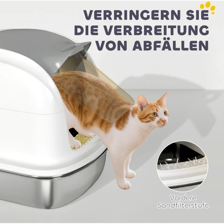Katzenklo Edelstahl mit Deckel, Katzentoilette mit Wanne, Streuschaufel, für Katze unter 5 kg, 52,4 x 41,3 x 42 cm, Weiß--Weiß--52.4x41.3x42cm--YOUDENOVA – Bild 8