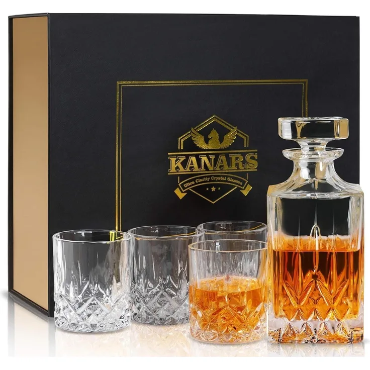 Whiskey Gläser Karaffe Set 5-teilig Bleifrei Kristallgläser 750ml