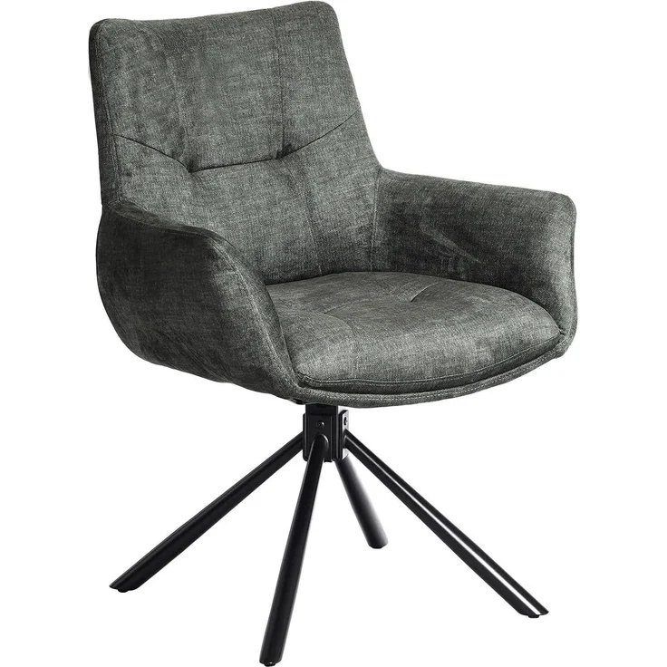 riess-ambiente Drehstuhl SIGNATURE moosgrün/schwarz - Samt, Metall, drehbar, mit Armlehne (Einzelartikel, 1 St), 360° drehbar & mit Taschenfederkern - ideal für Esszimmer & Büro – Bild 1
