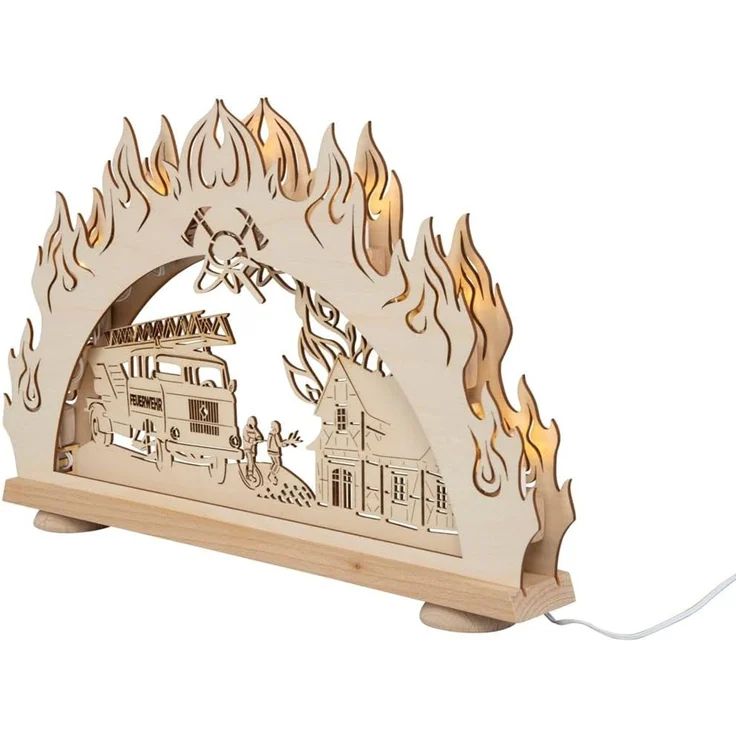 Saico Lichterbogen LED 3D Feuerwehr Holz 52 cm warmweiß natur – Bild 1