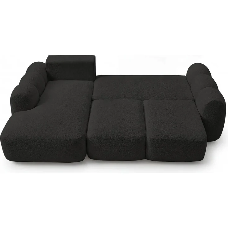 GRAINGOLD Ecksofa Avelin, Eckcouch für Wohnzimmer, L-Form mit Schlaffunktion und Bettkasten, Bouclé-Stoff, Schwarz, Links – Bild 6