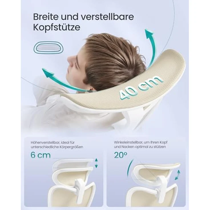 SONGMICS Bürostuhl ergonomisch, Schreibtischstuhl, Computerstuhl, verstellbare Lenden- und Kopfstütze, bis 150 kg belastbar, höhenverstellbar, sandbeige OBN066LF01 – Bild 8