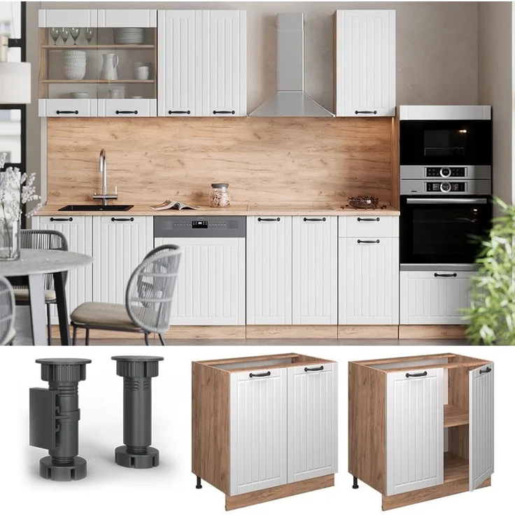 Küchenunterschrank Fame-Line Weiß Landhaus 80 cm mit Regal, AP Eiche Vicco – Bild 4