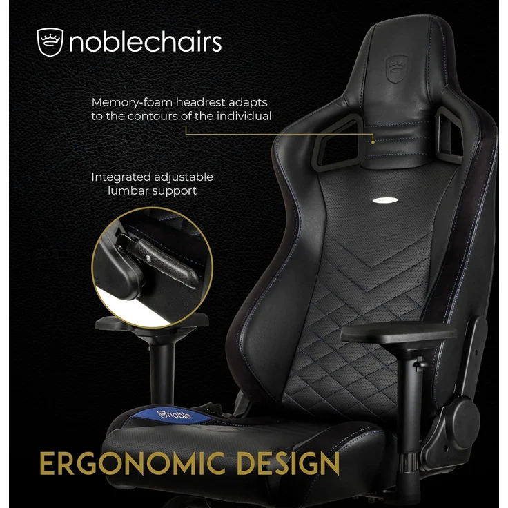 noblechairs Epic Gaming Stuhl - Bürostuhl - Schreibtischstuhl - PU-Kunstleder - Inklusive Kissen - Schwarz/Blau – Bild 3