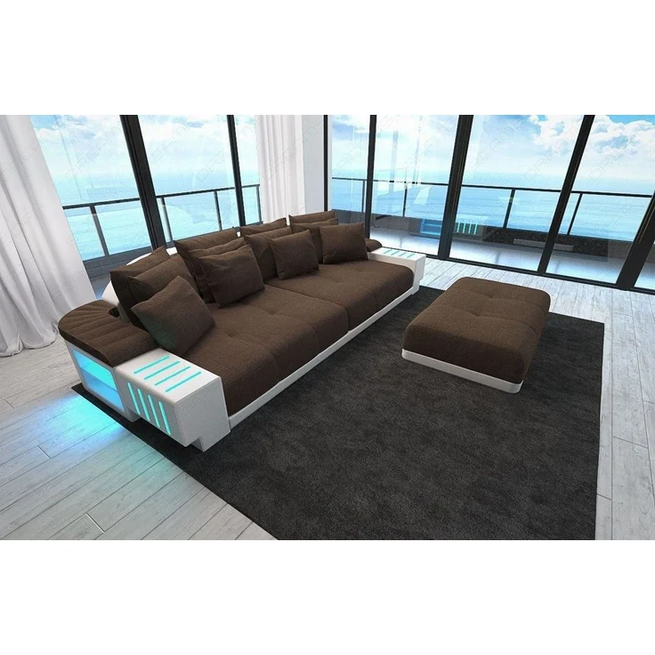Big Sofa Bellagio im modernen Stoffbezug - Strukturstoff - Braun-Weiß – Bild 2