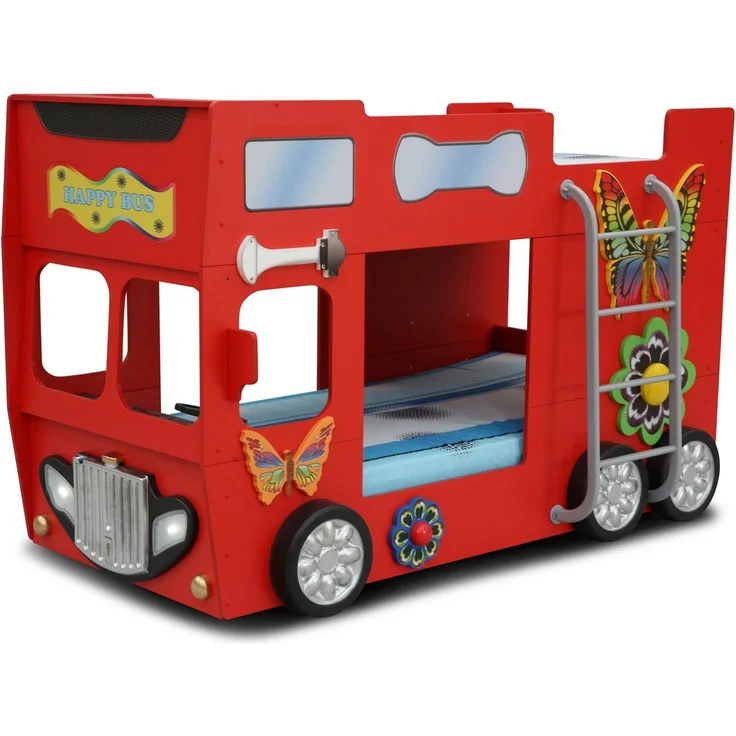 Hochbett Etagenbett Happy Bus mit Matratze & LED Rot – Bild 2