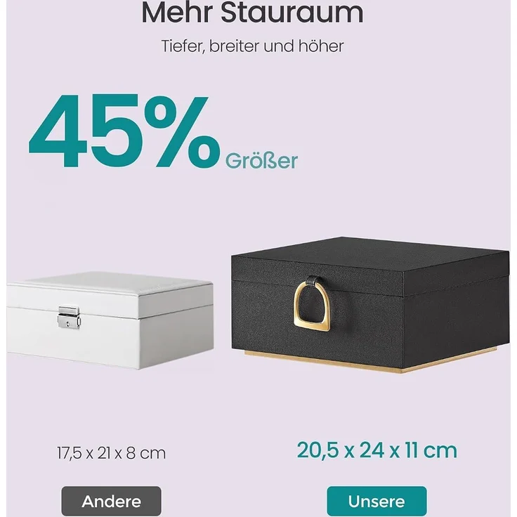 Songmics Schmuckkasten, 2 Ebenen, Schmuckkasten mit Griff, Schmuckbox – Bild 5