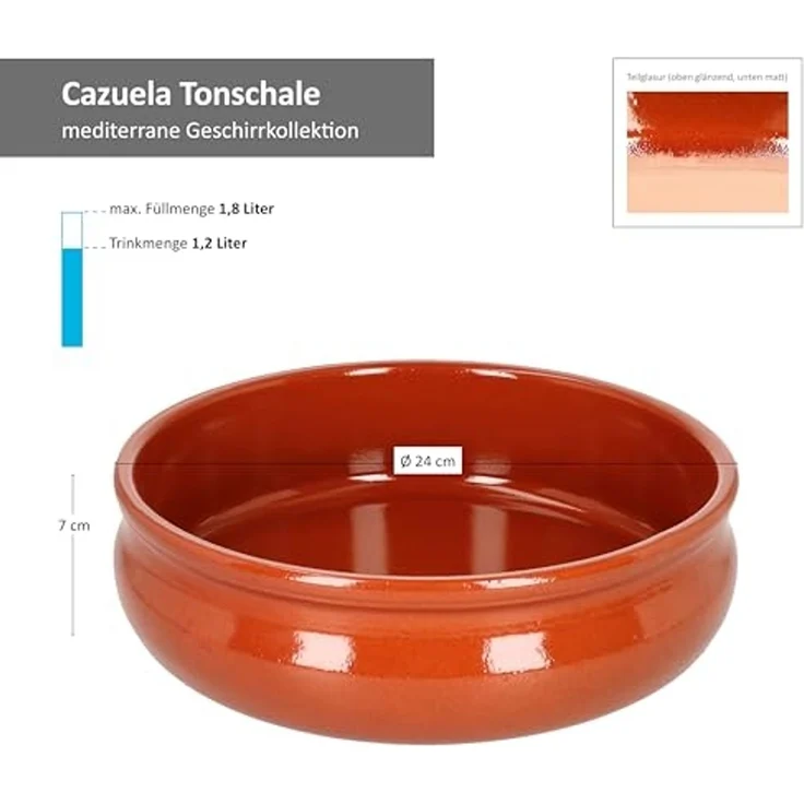 MamboCat Servierschale MamboCat 2x Cazuela Schale Berlin bauchig Tonware Ø 24 cm Größe XL, Steingut – Bild 6