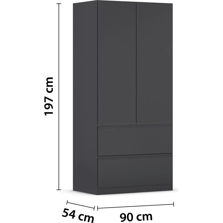 rauch Kleiderschrank, Drehtürenschrank COSTA, 2-türig, 2 Schubkästen, push-to-open, Grau metallic, 91 x 197 x 54 cm – Bild 4