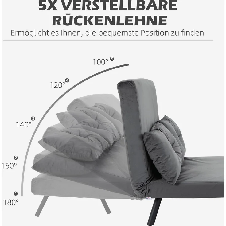 HOMCOM Relaxsessel mit Bettfunktion, Polstersofa mit verstellbarer Rückenlehne, Gästebett, Dunkelgrau, 102 x 73 x 81 cm – Bild 5