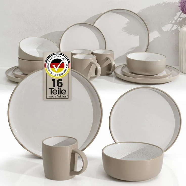 Hausfelder Geschirr-Set Steingut Geschirrset 4 Personen, 16teilig, Nordic Sand (16-tlg), 4 Personen, Steinzeug, spülmaschinen- & mikrowellengeeignet, Reaktivglasur – Bild 5