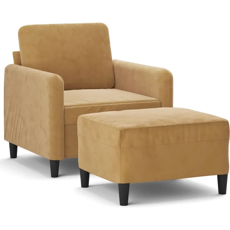 vidaXL Sessel mit Hocker Braun 60 cm Samt 3201171