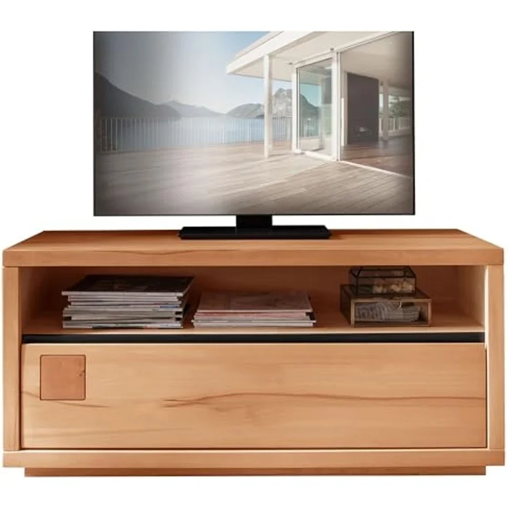 Lomadox Lowboard WINCHESTER-69, TV Board Fernsehschrank 120 cm Buche massiv geölt Hirnholz-Detail – Bild 1