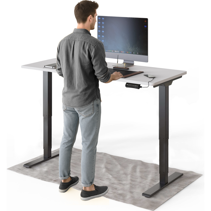 DESKSPACE PRO Plus Elektrisch höhenverstellbarer Schreibtisch, 140x70 cm Stehpult mit Memory-Funktion, Weiße Tischplatte, Schwarzes Gestell