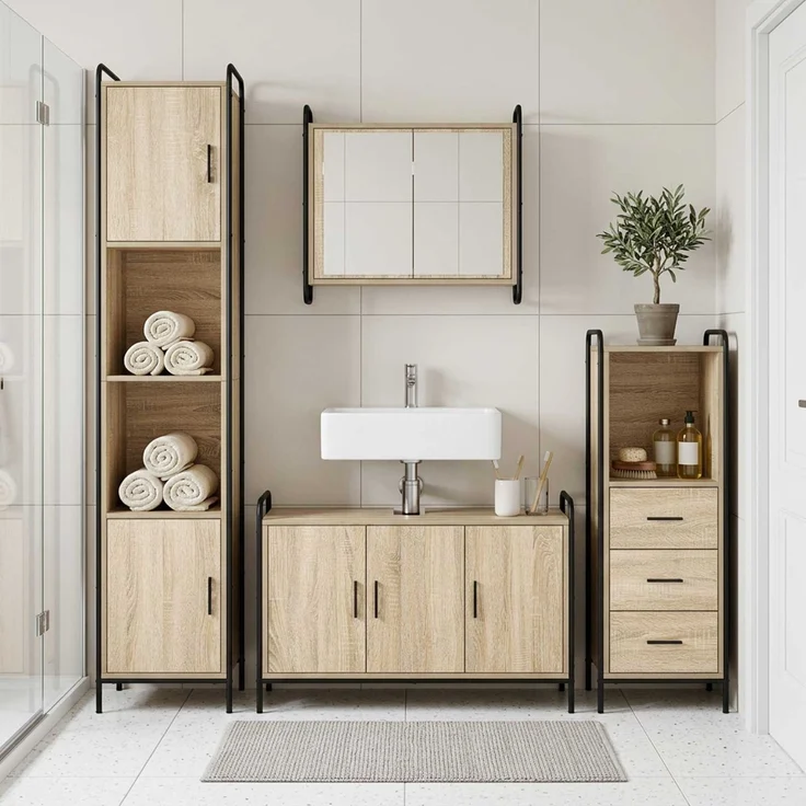 vidaXL Badezimmerschrank-Set 3 stk. Sonoma-Eiche 40 x 36 x 109,5 cm 3444526 – Bild 1