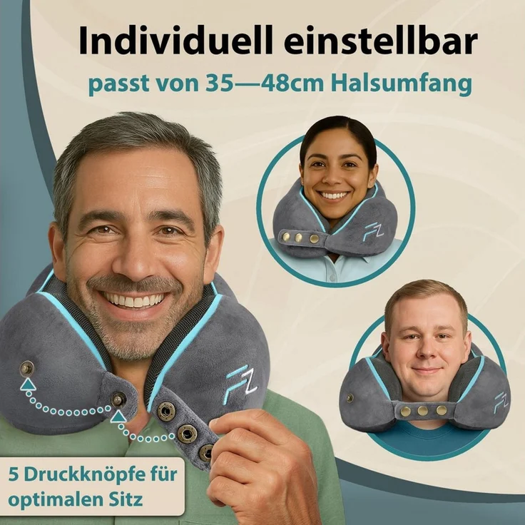 FLOWZOOM Nackenhörnchen COMFY Nackenkissen Flugzeug & Auto – Reisekissen Memory-Schaum, Nackenhörnchen für Erwachsene - Nackenkissen Reisen - verstellbar – Bild 3