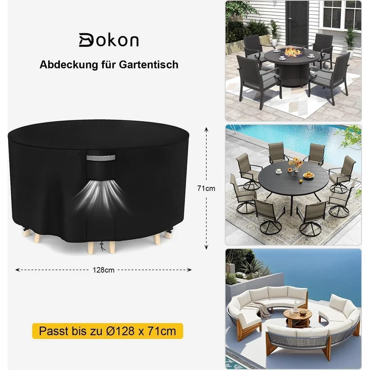 Abdeckung für Gartenmöbel Wasserdicht Winterfest 420D Oxford-Gewebe Ø128x71cm – Bild 2