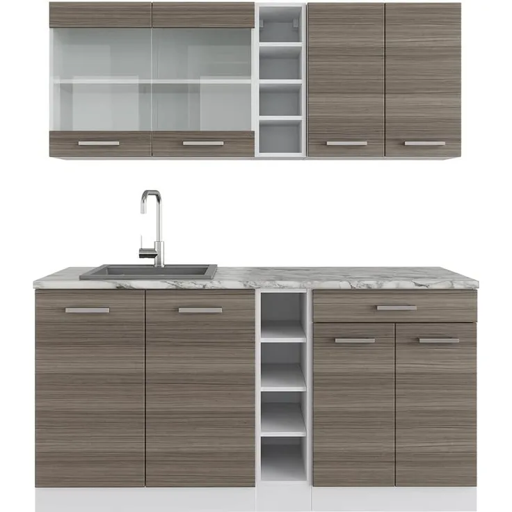 Singleküche R-Line Edelgrau/Weiß 160 cm , AP Marmor Vicco