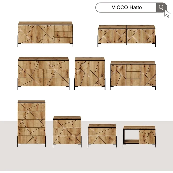 Nachttisch Hatto Eiche 78 x 55.2 cm mit 2 Schubladen Vicco – Bild 7