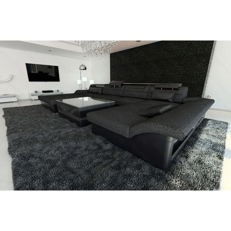 Stoff-Wohnlandschaft Monza LED U-Form - Strukturstoff - Schwarzgrau-Schwarz - Rechts – Bild 2