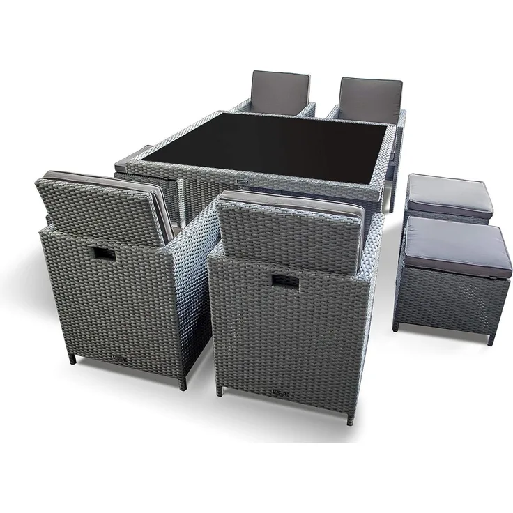 Ragnarök Möbel-Design Garten-Essgruppe Esstisch Set Heimdall 4+4, (Set, Polyrattan, Alu, Würfelsystem)