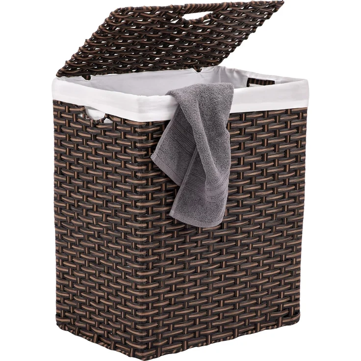 Seville Classics Premium handgewebter tragbarer Wäschekorb mit integrierten Griffen Haushaltsaufbewahrung für Kleidung, Bettwäsche, Laken, Canvas Harz, mokkabraun, Rectangular Hamper – Bild 3