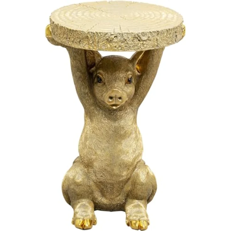 Kare Design Beistelltisch Animal Pig, Gold, 34 cm Durchmesser, Schwein Motiv, Tiermotiv, Wohnzimmertisch, Sofatisch, Couchtisch, Nachttisch, Betttisch – Bild 2