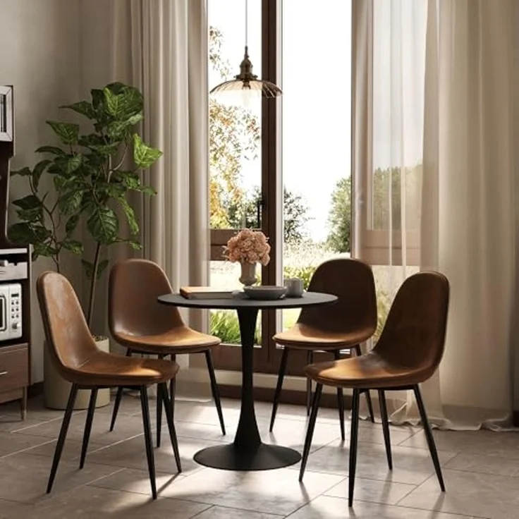 FurnitureR Esszimmerstuhl Set 4er - Braunes Veloursimitat, Bequem gepolstert, Kreuzfuß Metall, Moderne Essstühle für Küche & Tisch – Bild 2