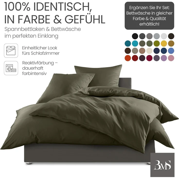 Mako-Satin Spannbettlaken dark olive 200x220cm – Bild 4