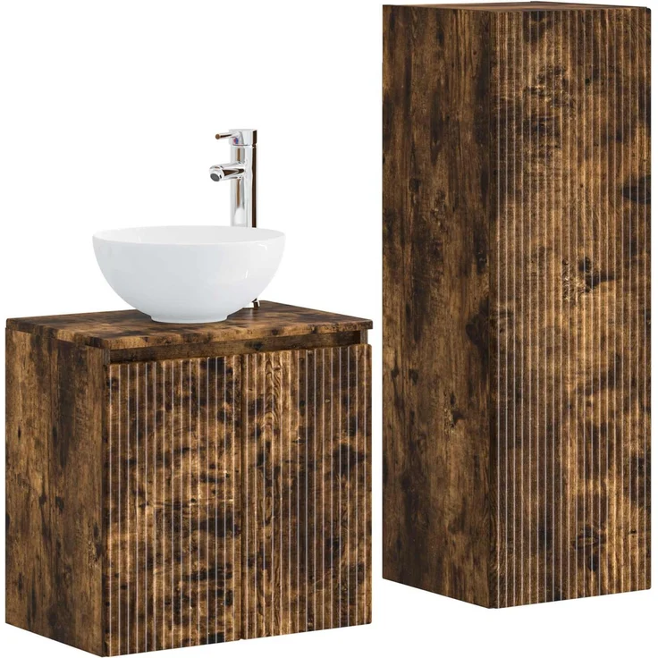 vidaXL Badezimmerschrank-Set 2 stk. Geräucherte Eiche 3406118 – Bild 2