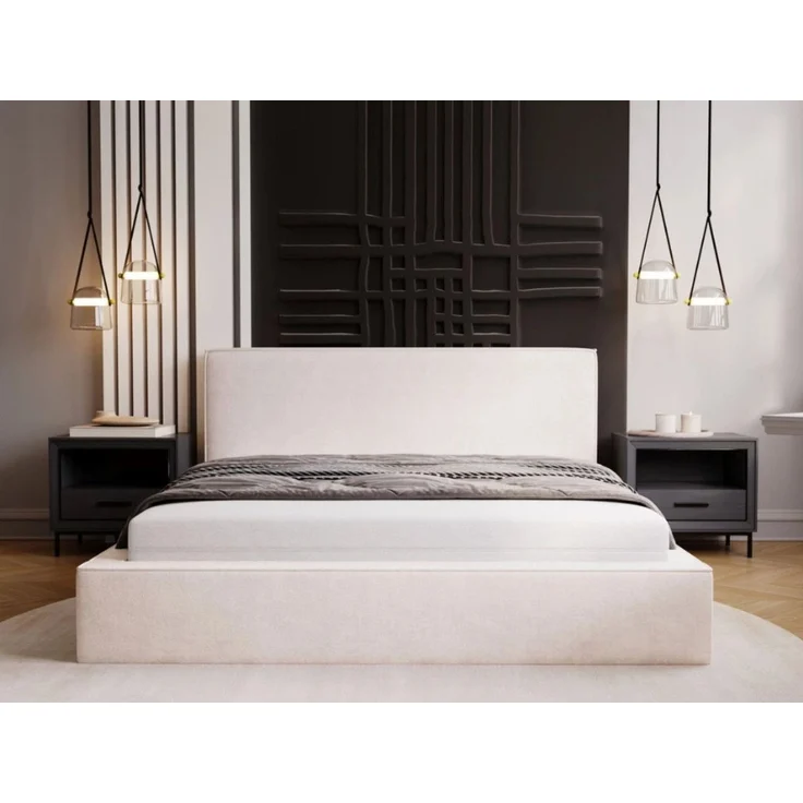 GrainGold Polsterbett mit Bettkästen MONACO, Modern Bett mit Kopfteil - 180x200 cm, Creme (1x Bett) – Bild 1