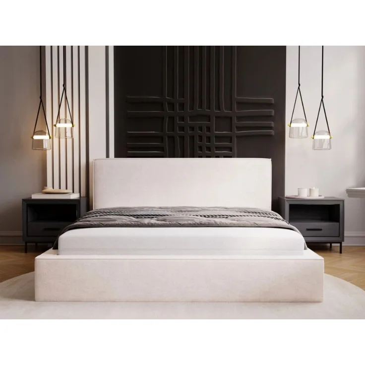GrainGold Polsterbett mit Bettkästen MONACO, Modern Bett mit Kopfteil - 180x200 cm, Creme (1x Bett)