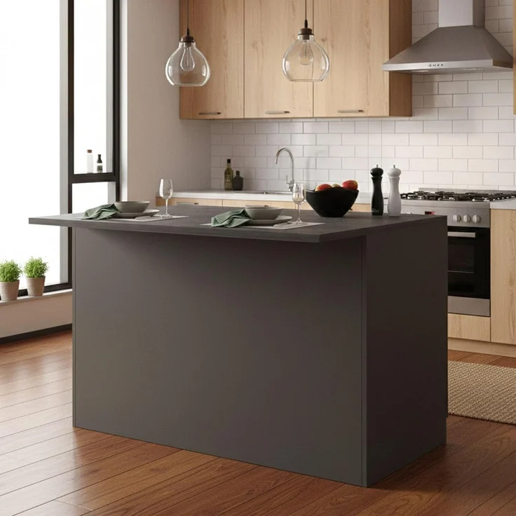 Dmora - Kücheninsel Emmanuel, Mehrzweckschrank, Küchenzeile Schrank, Zusätzlicher Tisch, 100% Made in Italy, 125 x 90 x 90 cm, Anthrazit und Schiefer – Bild 1